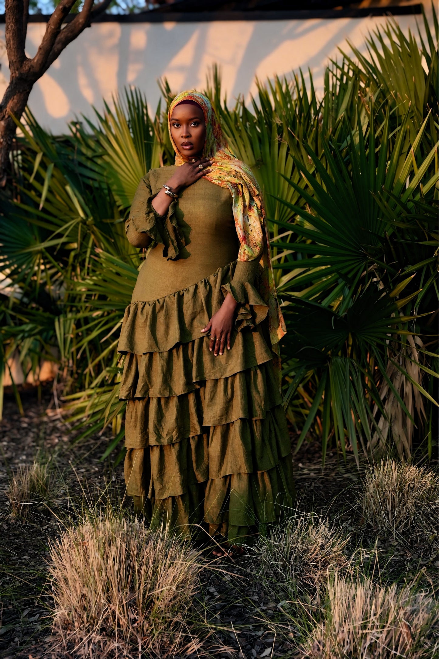 Kira Ruffle Dress- Olive